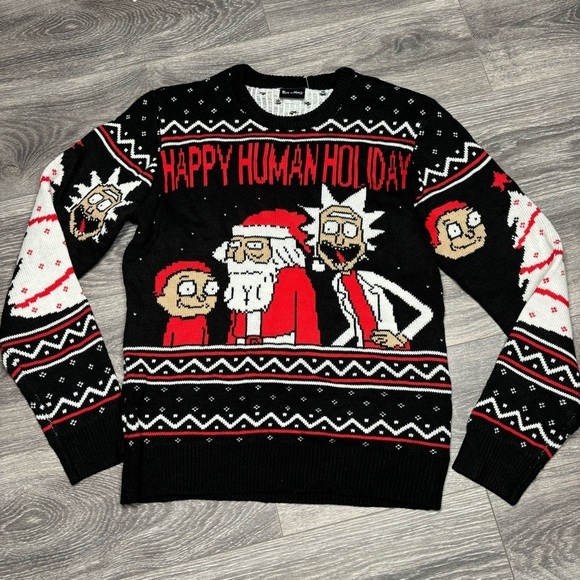 Rick & Morty Happy Human Holiday Christmas Sweater Med 257 - Picture 1 of 9